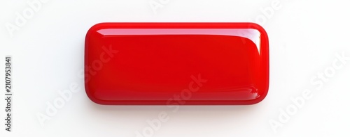 Blank red glossy button presenting a 3D rectangular shape with rounded corners, reflecting light, providing a clean user interface element for web design and app development