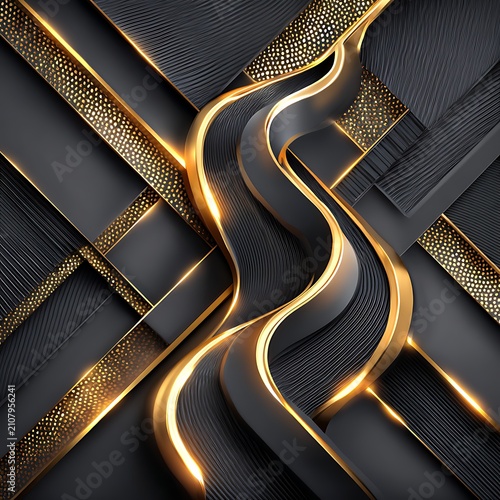 Golden metallic wireframe spiral on black mesh background