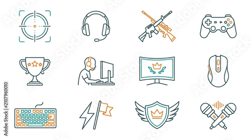 Canvas Print Collection of Gaming Icons and Symbols Representing Digital Entertainment