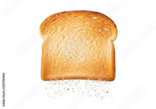 Slice of toasted bread with falling crumbs on transparent background toast