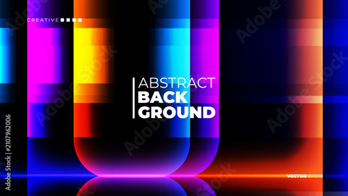 Futuristic Abstract Background with dynamic vibrant neon gradient geometric shapes on black background. Electric light effect. Modern creative graphic design. Vector illustration.