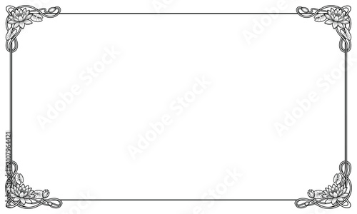 Ornate black rectangular frame with elegant floral scroll corners