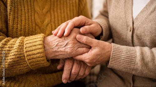 Foto Senior couple holding hands in warm embrace