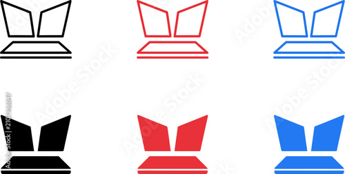 Bild auf Leinwand Multiple simplified vector icons representing open laptops in black red and blue