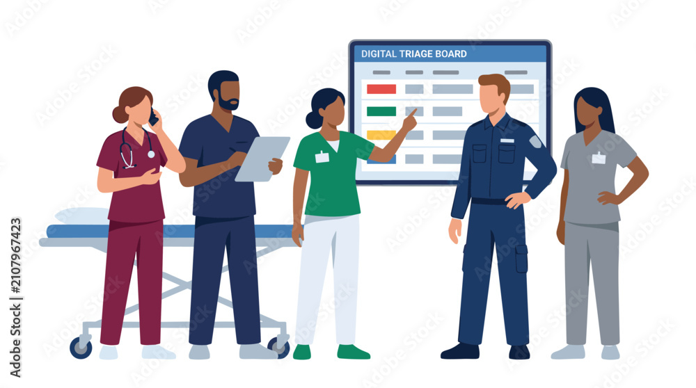 Obraz premium Medical team professionals collaborating in hospital, reviewing patient data charts, healthcare communication, clinical consultation, diverse doctors