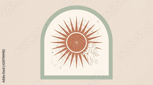 Minimalist Geometric Sun Inside Arch Boho Wall Art Vector Background