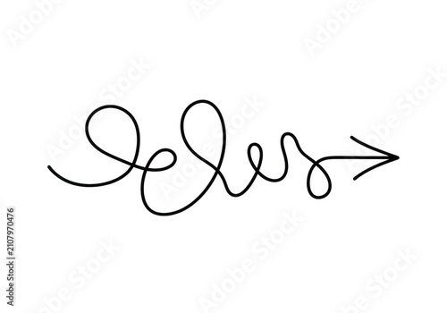 Hand drawn black scribble arrow doodle pointing to the right side