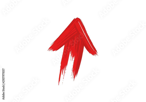 Red hand drawn arrow pointing up with a rough artistic brush stroke texture