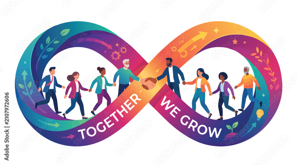 Fototapeta premium Diverse business team walking together on an infinity loop symbol.