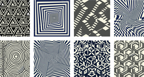 Cuadro en lienzo Op Art Seamless Pattern Collection with Optical Illusion Geometry, Abstract Mono