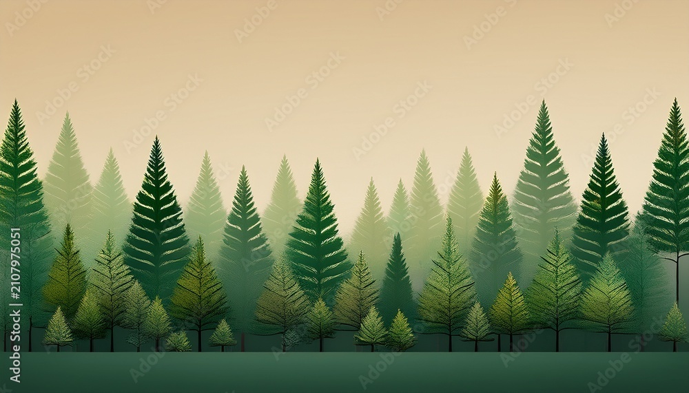 Obraz premium Forest Like Gradient With Green Treetops Against Beige Background