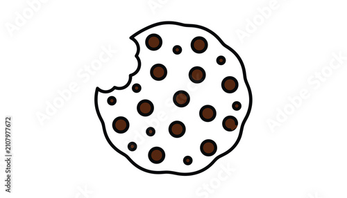 Delicious chocolate chip cookie with a small bite taken out of it showing sweet brown chocolate chunks inside.