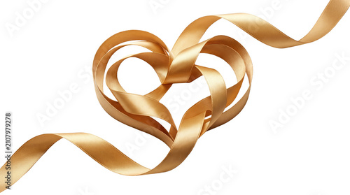Golden ribbon heart shape on black background elegant valentine's day symbol