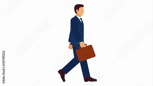 Businessman walking with briefcase in suit animation