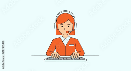 Illustrated Customer Support Agent Working Professionally.