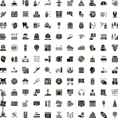 Fotografía Large collection of diverse monochrome glyph icons representing various concepts