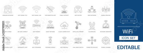 Cuadro en lienzo WiFi Wireless Network Signal Technology Vector Icon Set.