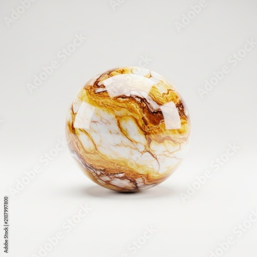 Polished Orb of Natural Agate with Earthy Tones on White Background.