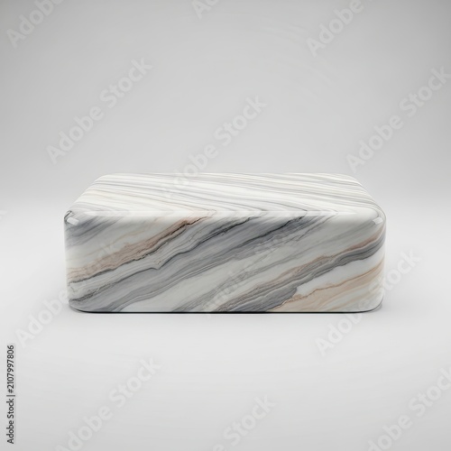 Elegant Marble Block with Striking Diagonal Veins on White Background.