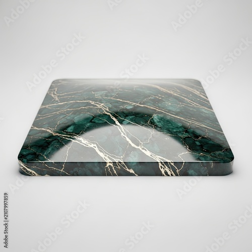 Elegant Green Marble Slab with White Veins on a Clean White Background.