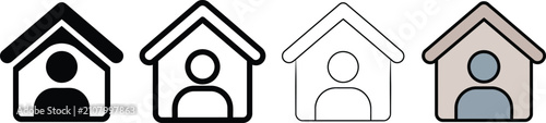 фотографія Person in house icon in solid, outline, and hand-drawn sketch styles