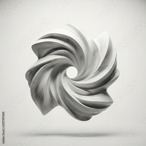 Abstract 3D Rendered White Swirl Shape on Light Background.