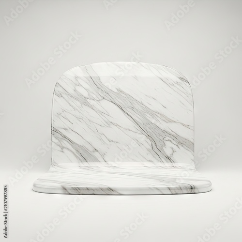 Elegant White Marble Product Display Podium with Arched Back on Minimalist Background.