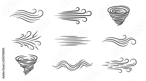 Wind tornado swirl set with gust line hurricane and hand drawn air motion vector illustration
Set of hand drawn wind and tornado elements including gust lines, hurricane swirls and air motion sketches