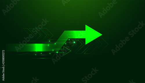Canvastavla Abstract corporate background with luminous green Arrows showcases upward moveme