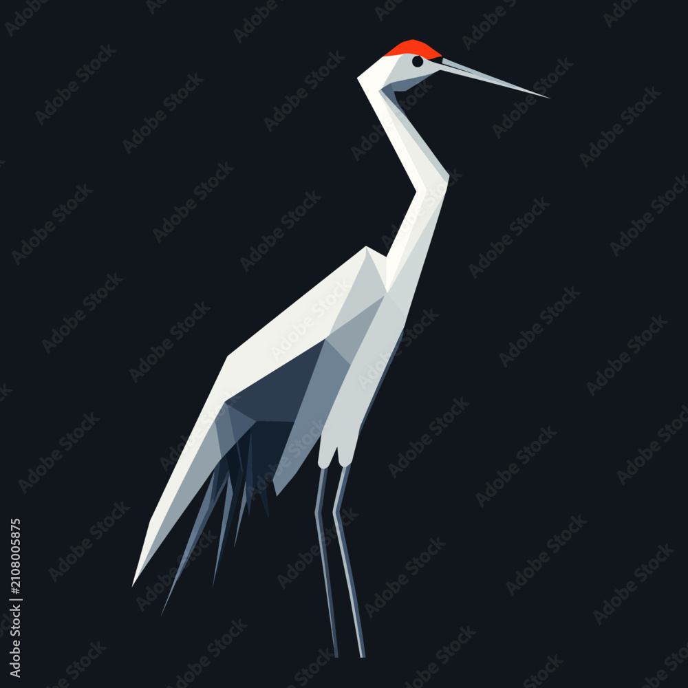 Obraz premium Geometric crane bird illustration on dark background