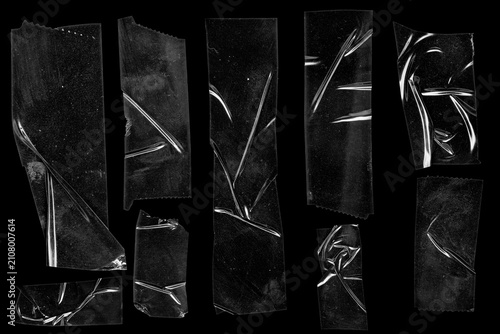 Transparent Adhesive Tape Strips Collection Isolated on Black Background PNG