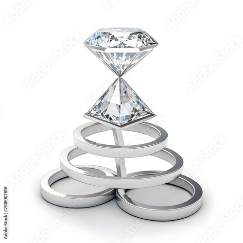 Stack of diamond rings with floating faceted gemstones isolated gemstone marriage engagement accessory precious brilliant