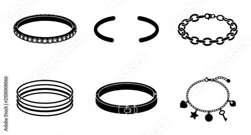 Принти на полотні Jewelry Icons Set: Bracelets, Bangles, Charms, Cuffs, Vector Graphics for Fashio