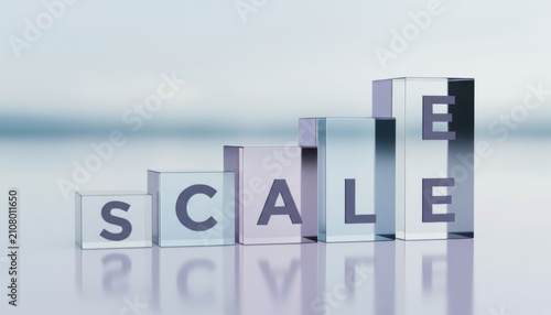 Scale Blocks Align for Growth Concept Over Calm Water Surface.