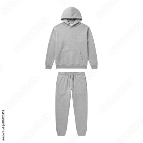 Fotografie Grey hoodie and sweatpants matching tracksuit set