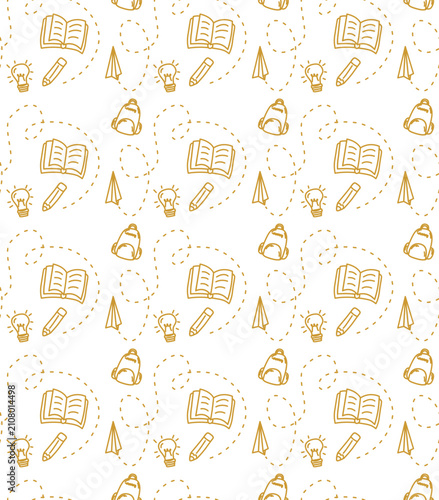 School Seamless Pattern Illustration with Education Supplies and Classroom Elements for Back to School, Fabric, Wallpaper, Packaging, and Surface Pattern Design. Vector Isolated