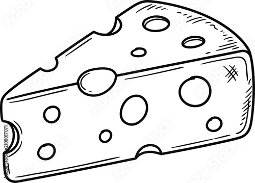 Bild auf Leinwand Hand drawn swiss cheese wedge vector illustration featuring detailed vintage ske