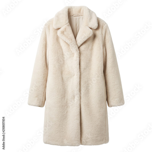 Fotografía Elegant cream faux fur winter coat with wide lapel
