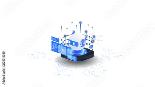 AI agent automation isometric vector illustration. robot assistant dashboard automation system concept with digital machine learning.