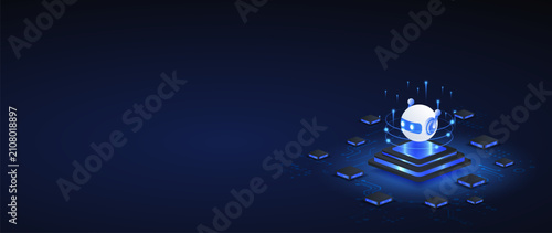 AI agent automation isometric vector illustration. robot assistant automation system concept web banner.
