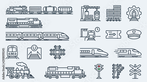 Картината върху платно Trains and rail transport icons.