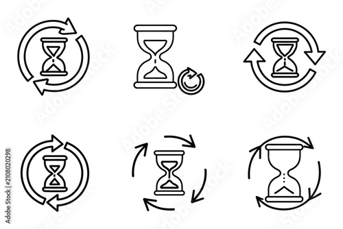 Fotografía Hourglass icon set, featuring anti aging concept, sand timer, standby, waiting, slow time, editable line style, and clean flat vector design