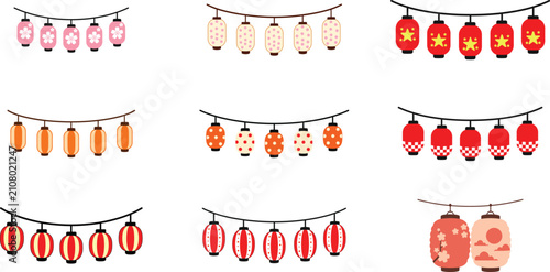 Foto Set of assorted paper lanterns on string for traditional holiday decor