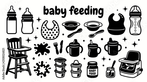 Foto baby feeding accessories featuring bottles bibs bowls spoons high chairs sippy c