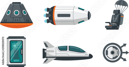 Foto Spacecraft and Astronaut Equipment Icon Set featuring Reentry Capsule Rocket Thr