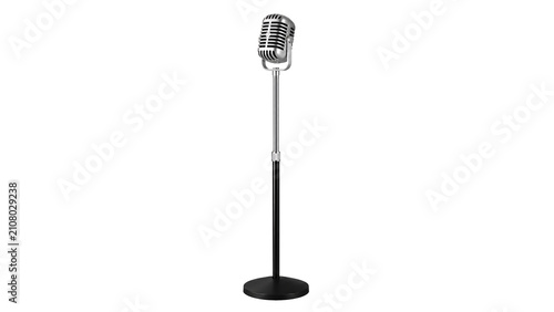 Silver vintage microphone on stand isolated on transparent background