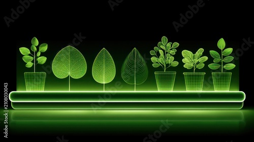 Abstract plant display on a glowing shelf