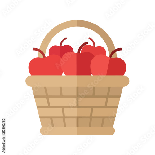 Canvas Print Woven basket filled with ripe red apples, fresh harvest fruit, healthy food, nat