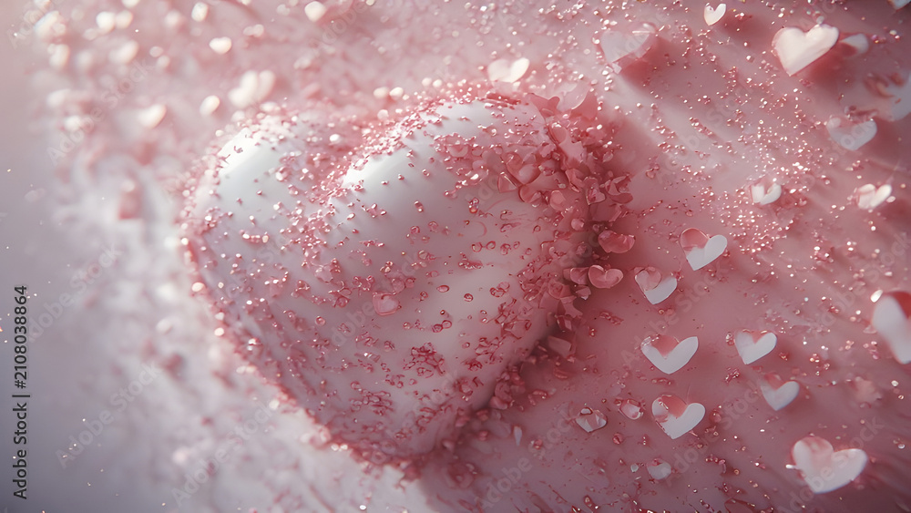 Fototapeta premium Romantic Pink Heart Shape with Glitter Sparkles and Soft Bokeh Background - Love Concept
