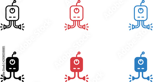 Foto Collection of simplified abstract robot icons with different colored bodies and